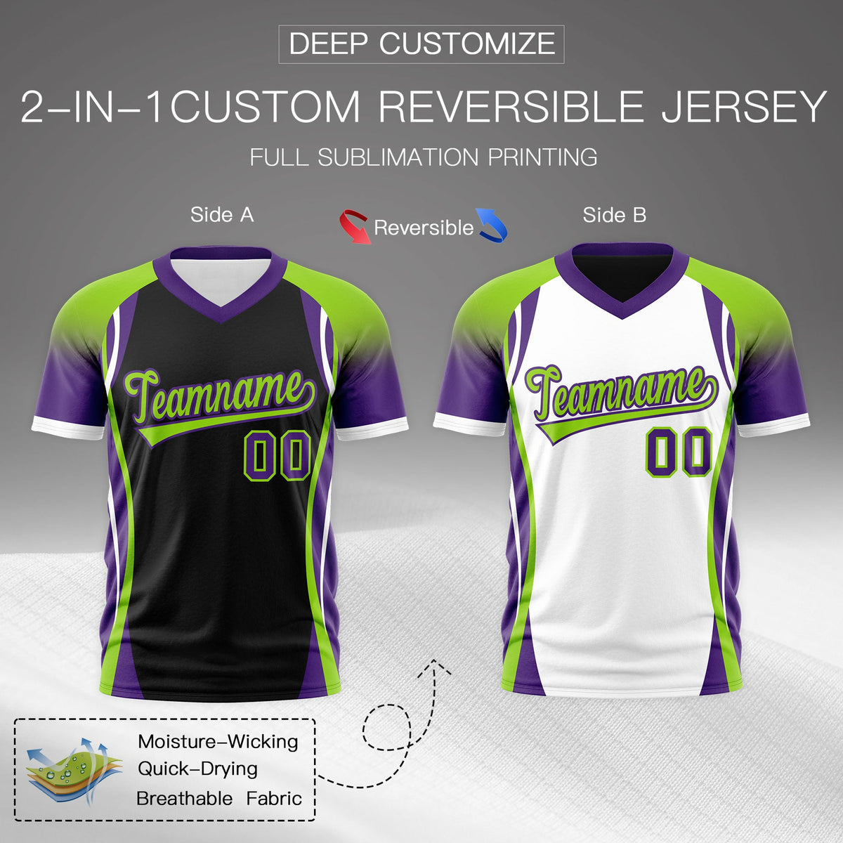 Custom Black Neon Green Purple Reversible Breathable T-shirt| KXKSHOP