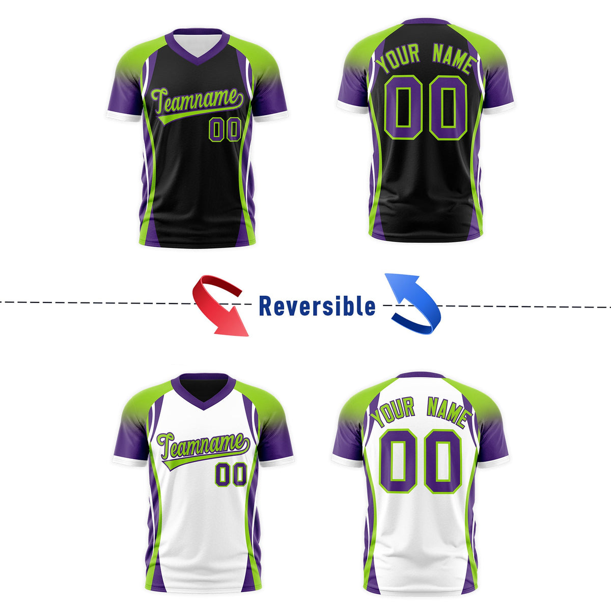 Custom Black Neon Green Purple Reversible Breathable T-shirt| KXKSHOP