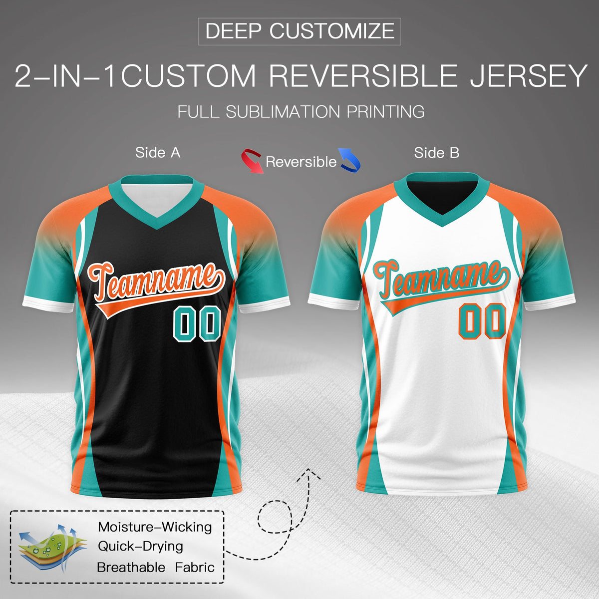 Custom Black Orange Aqua Reversible Wrinkle-Resistant T-shirt| KXKSHOP