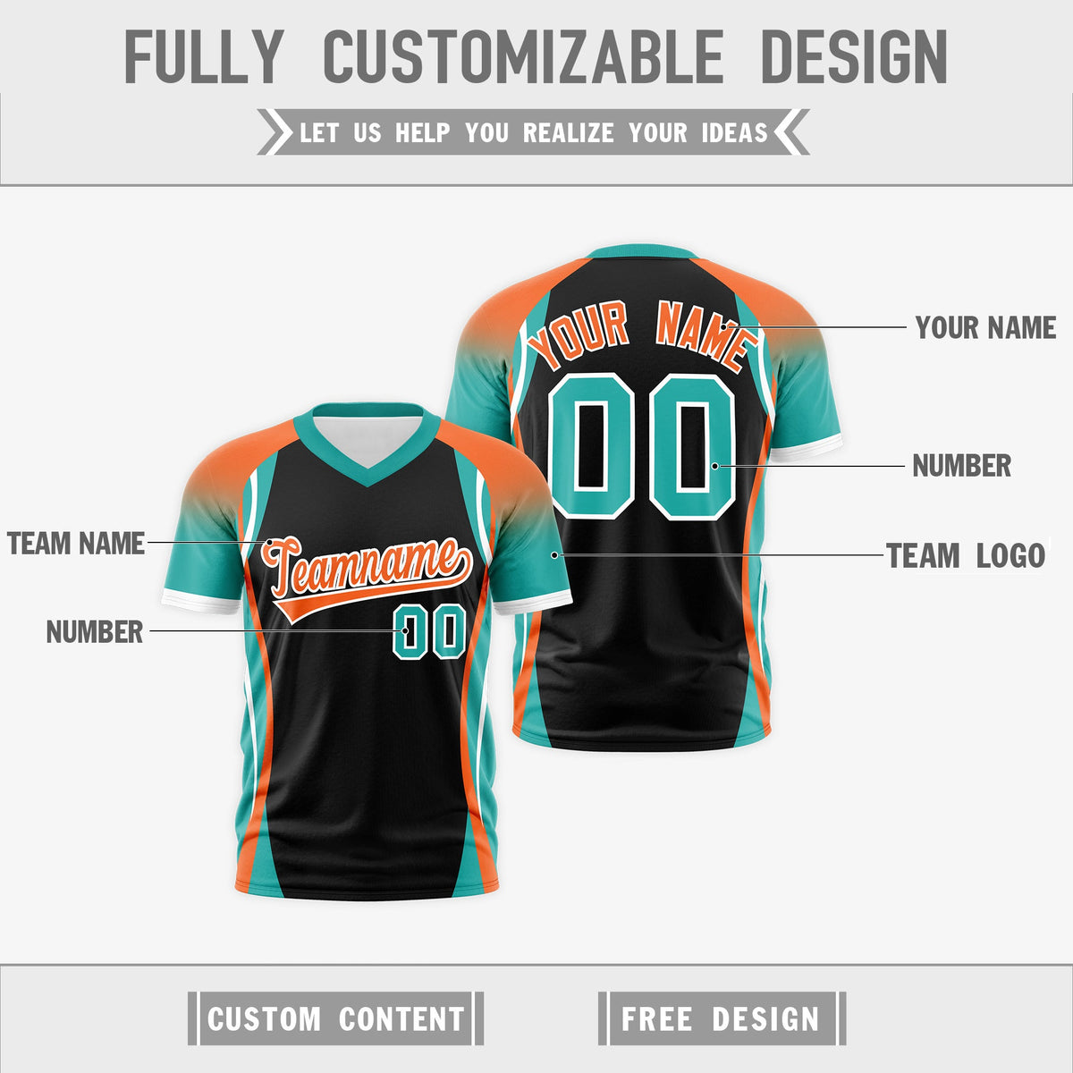 Custom Black Orange Aqua Reversible Wrinkle-Resistant T-shirt| KXKSHOP