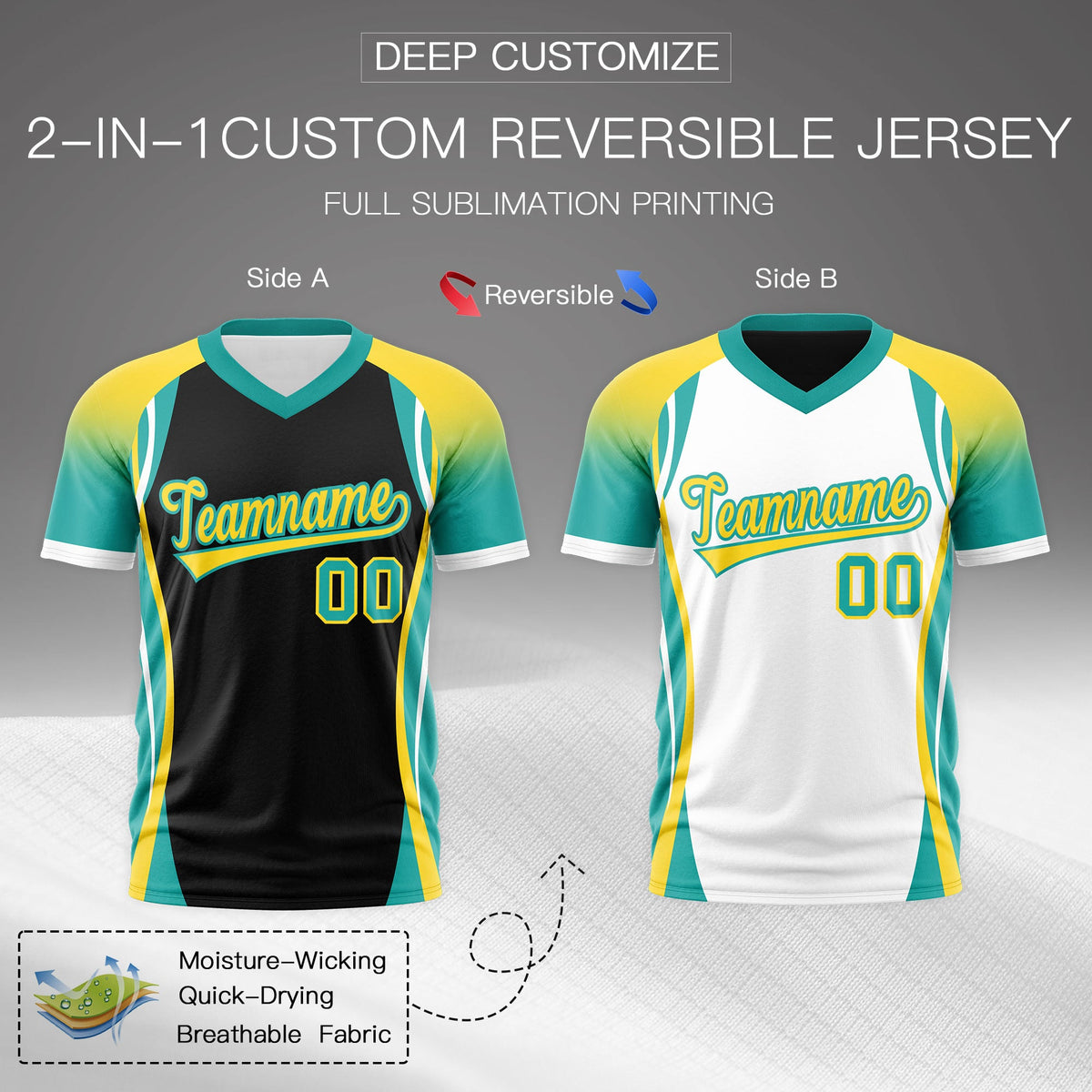 Custom Black Gold Aqua Reversible Breathable T-shirt| KXKSHOP