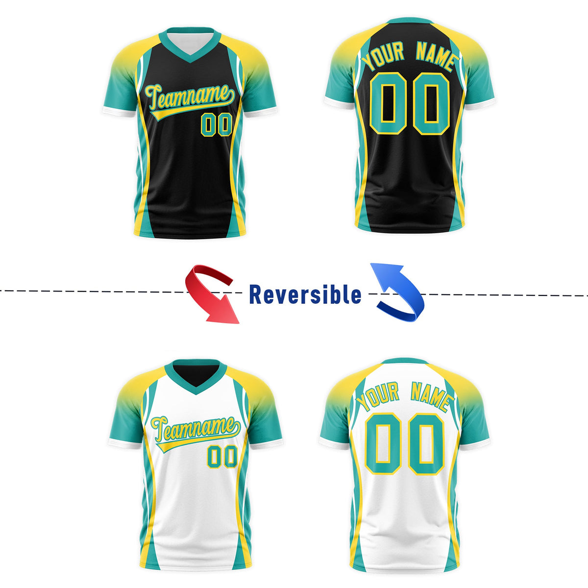 Custom Black Gold Aqua Reversible Breathable T-shirt| KXKSHOP