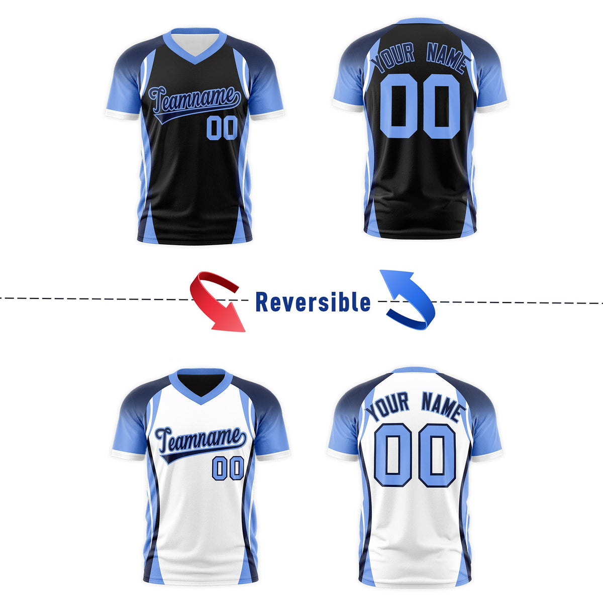 Custom Black Navy Light Blue Reversible Breathable T-shirt| KXKSHOP