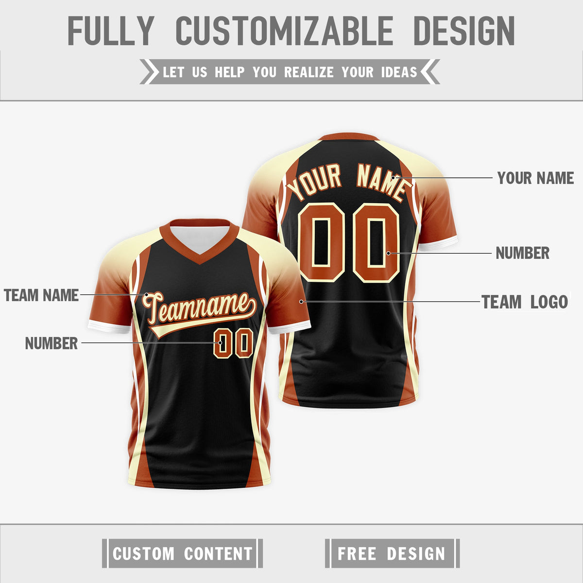 Custom Black Cream Dark Orange Reversible Breathable T-shirt| KXKSHOP