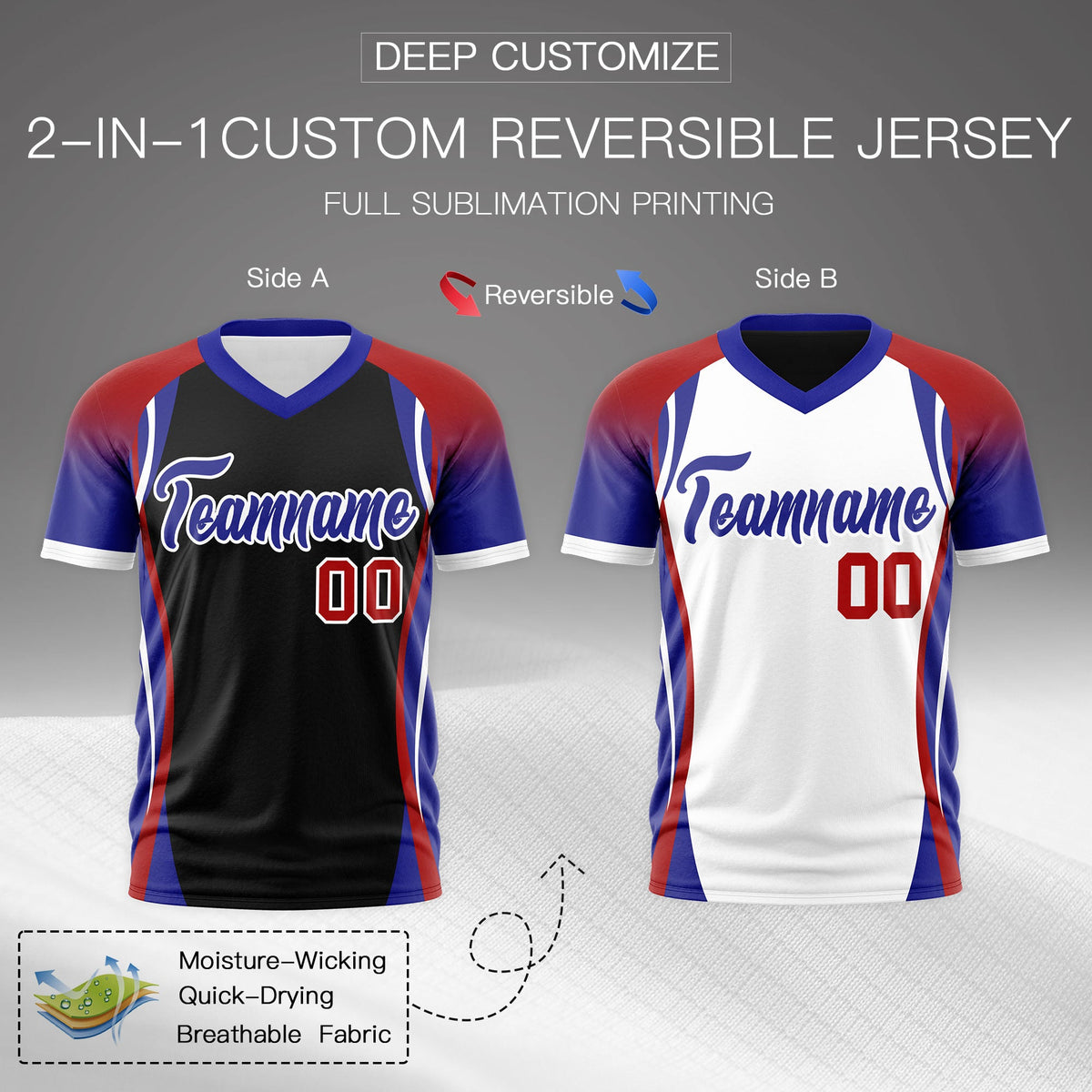 Custom Black Red Royal Blue Reversible Breathable T-shirt| KXKSHOP