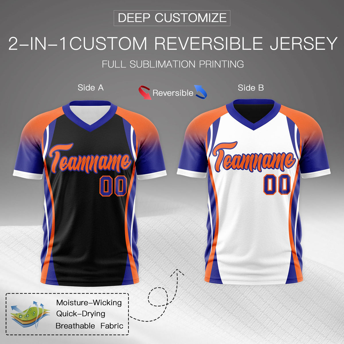 Custom Black Orange Royal Blue Reversible Wrinkle-Resistant T-shirt| KXKSHOP