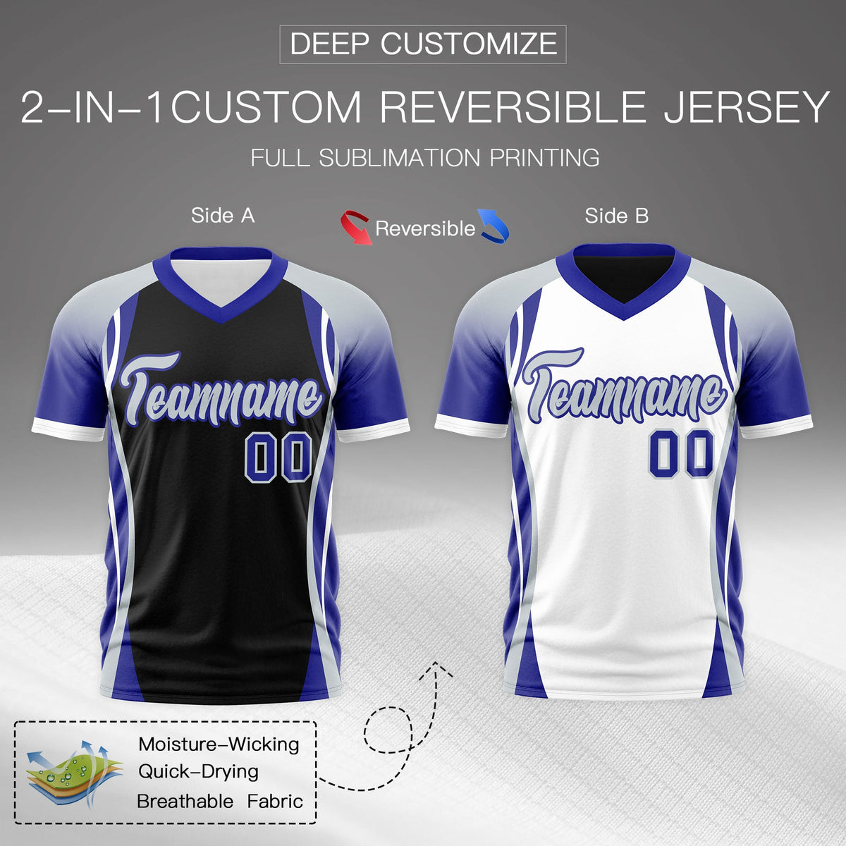 Custom Black Gray Royal Blue Reversible Breathable T-shirt| KXKSHOP