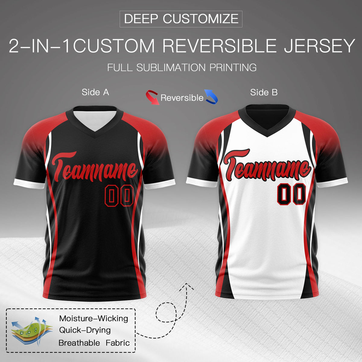 Custom Black Red White Reversible Wrinkle-Resistant T-shirt| KXKSHOP