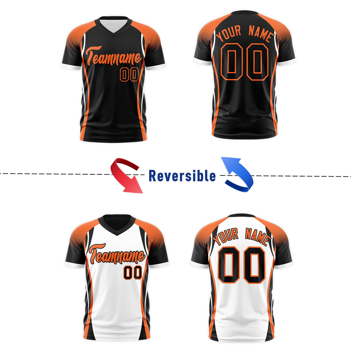 Custom Black Orange White Reversible Breathable T-shirt| KXKSHOP