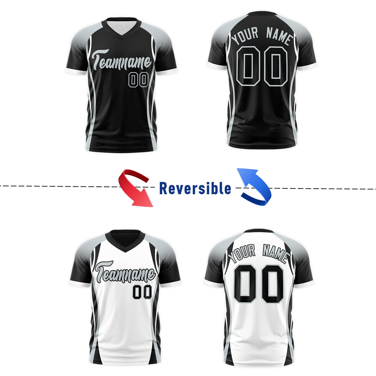 Custom Black Gray White Reversible Wrinkle-Resistant T-shirt| KXKSHOP
