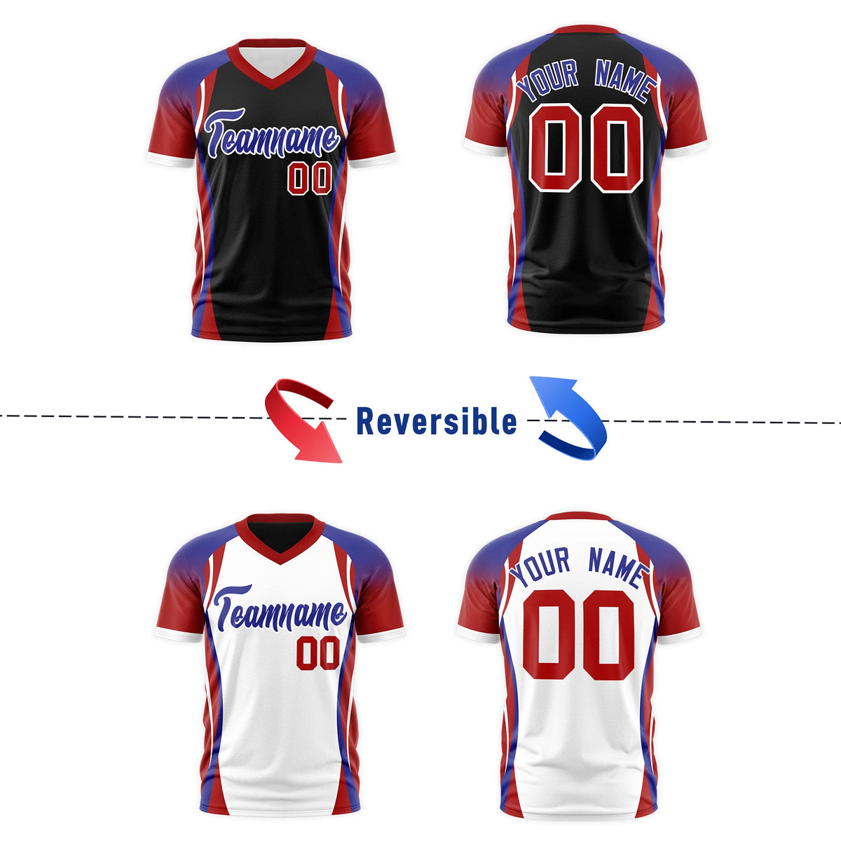 Custom Black Royal Blue Red Reversible Breathable T-shirt| KXKSHOP