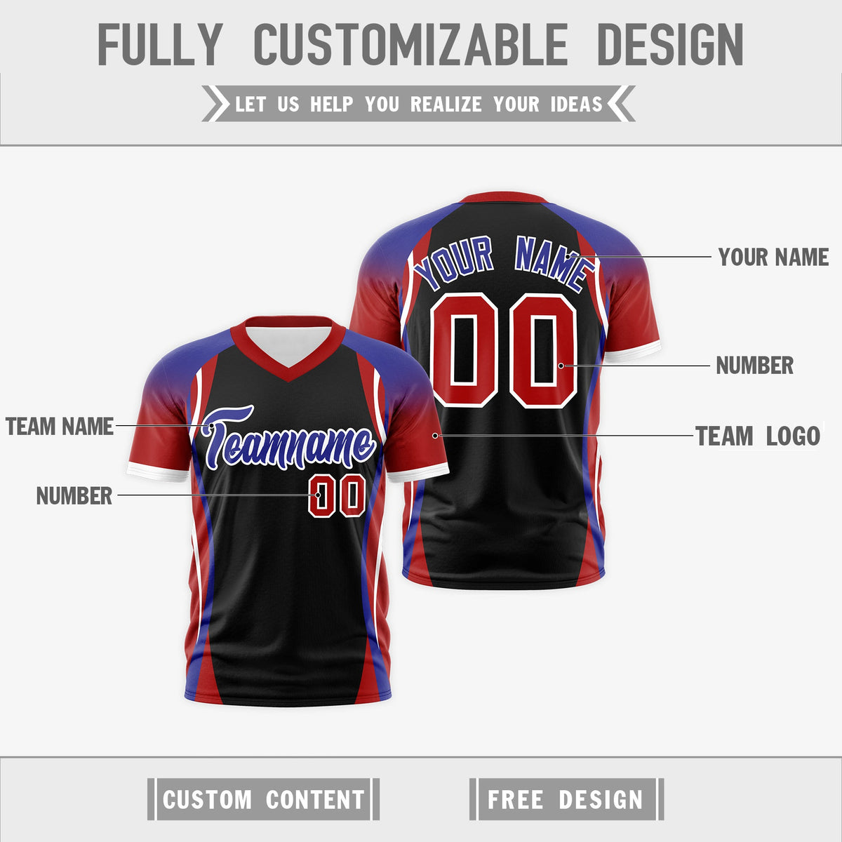 Custom Black Royal Blue Red Reversible Breathable T-shirt| KXKSHOP