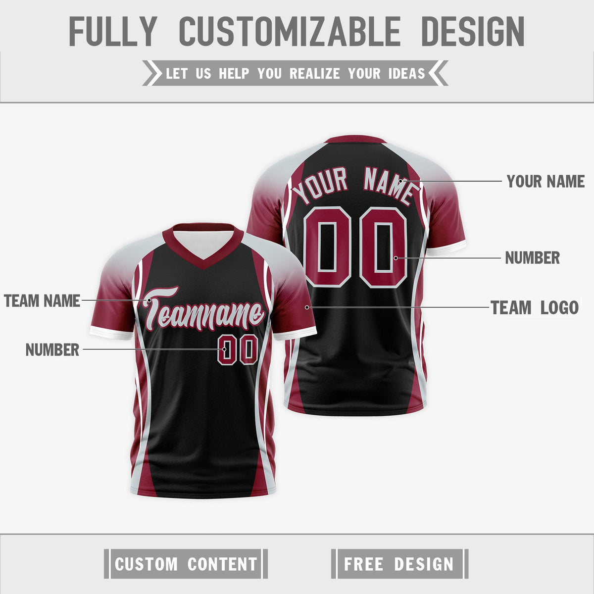 Custom Black Gray Crimson Reversible Wrinkle-Resistant T-shirt| KXKSHOP