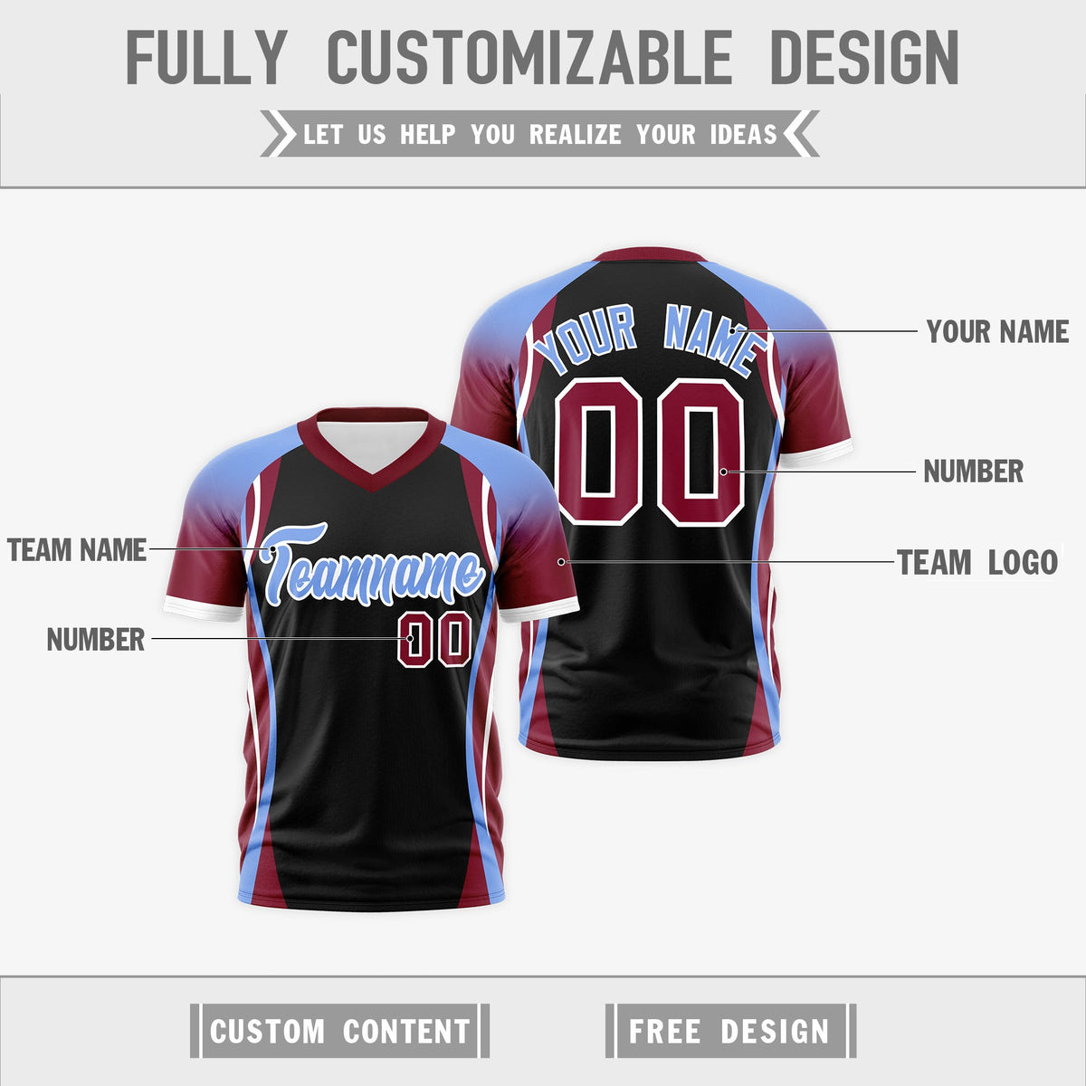 Custom Black Light Blue Crimson Reversible Breathable T-shirt| KXKSHOP