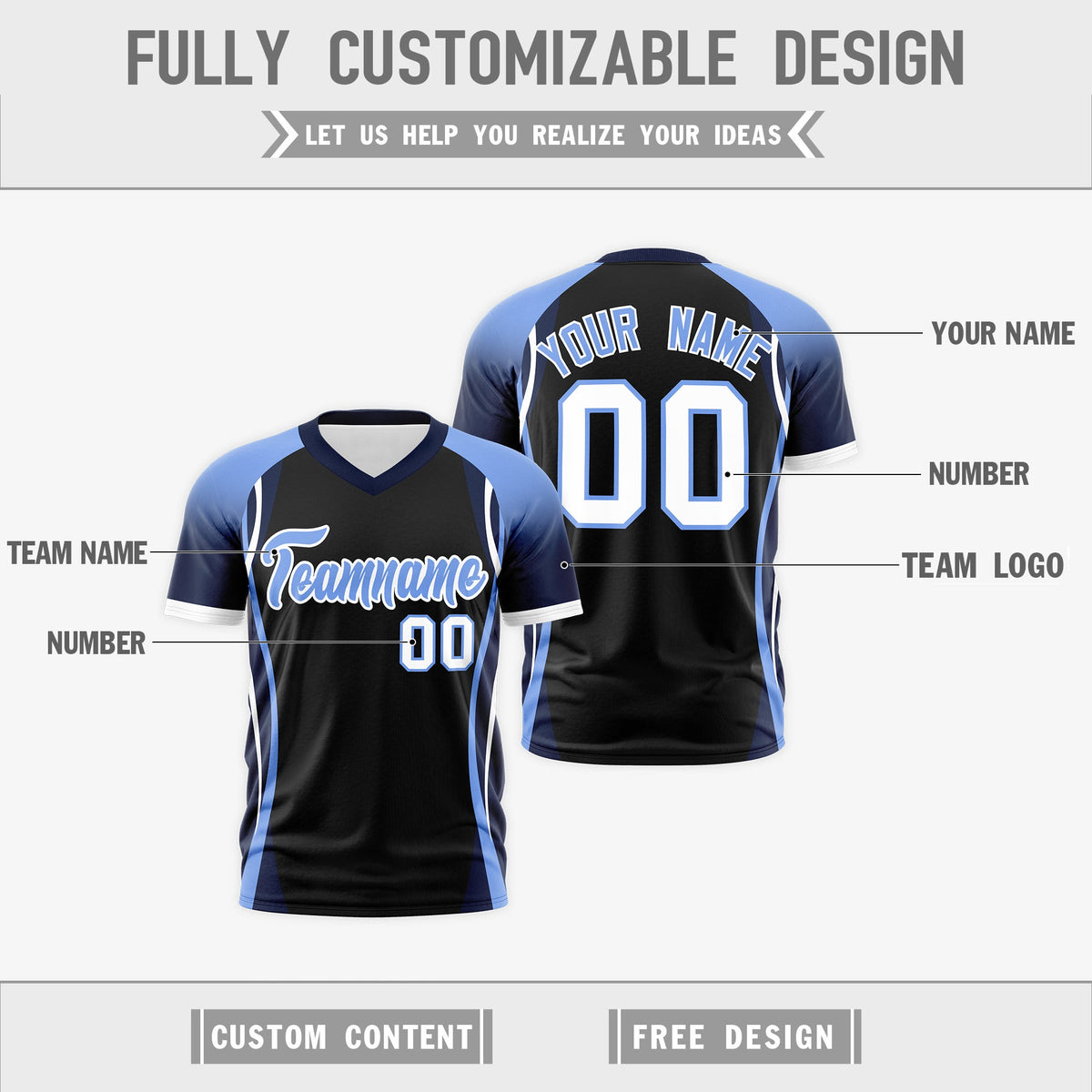 Custom Black Light Blue Navy Reversible Wrinkle-Resistant T-shirt| KXKSHOP