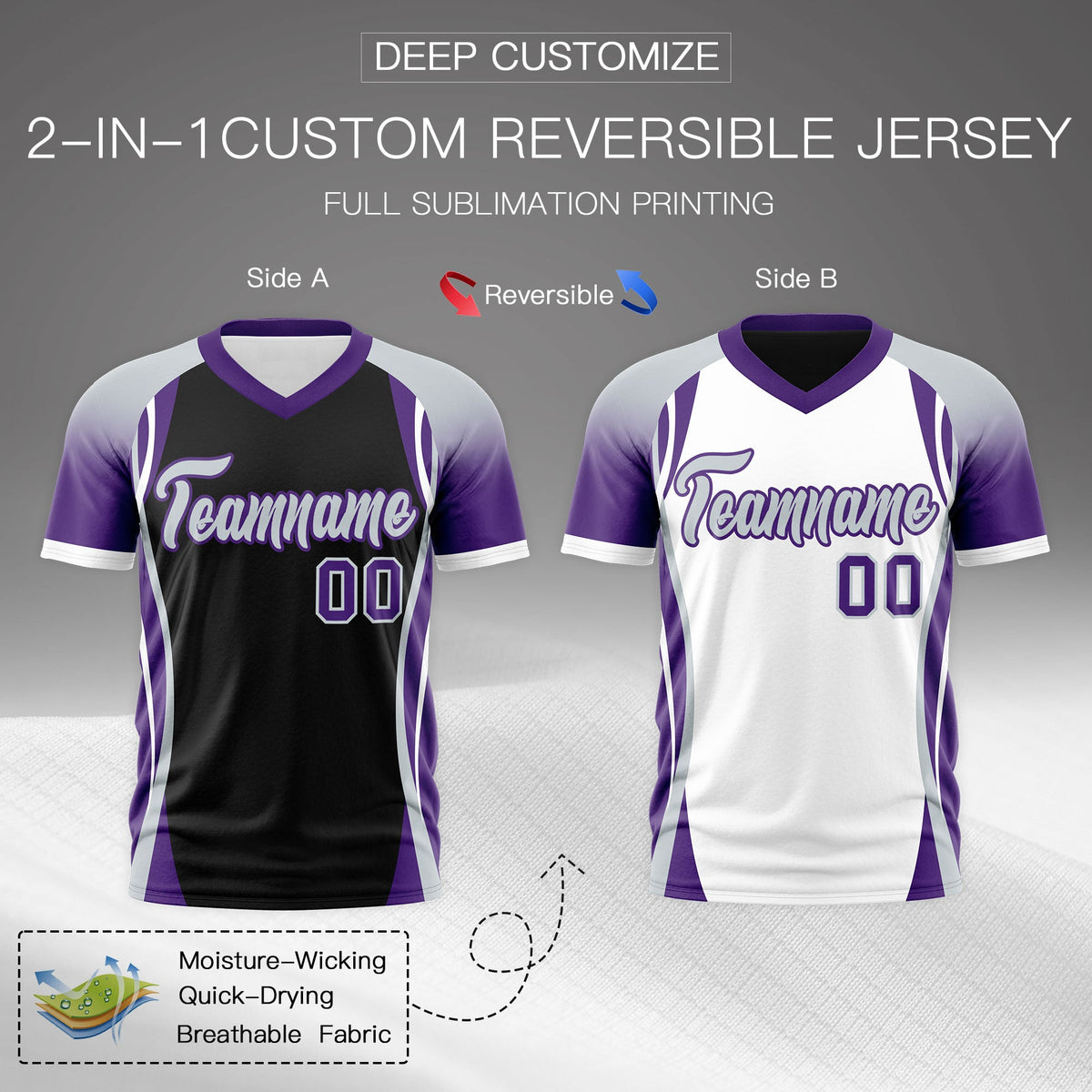 Custom Black Gray Purple Reversible Breathable T-shirt| KXKSHOP