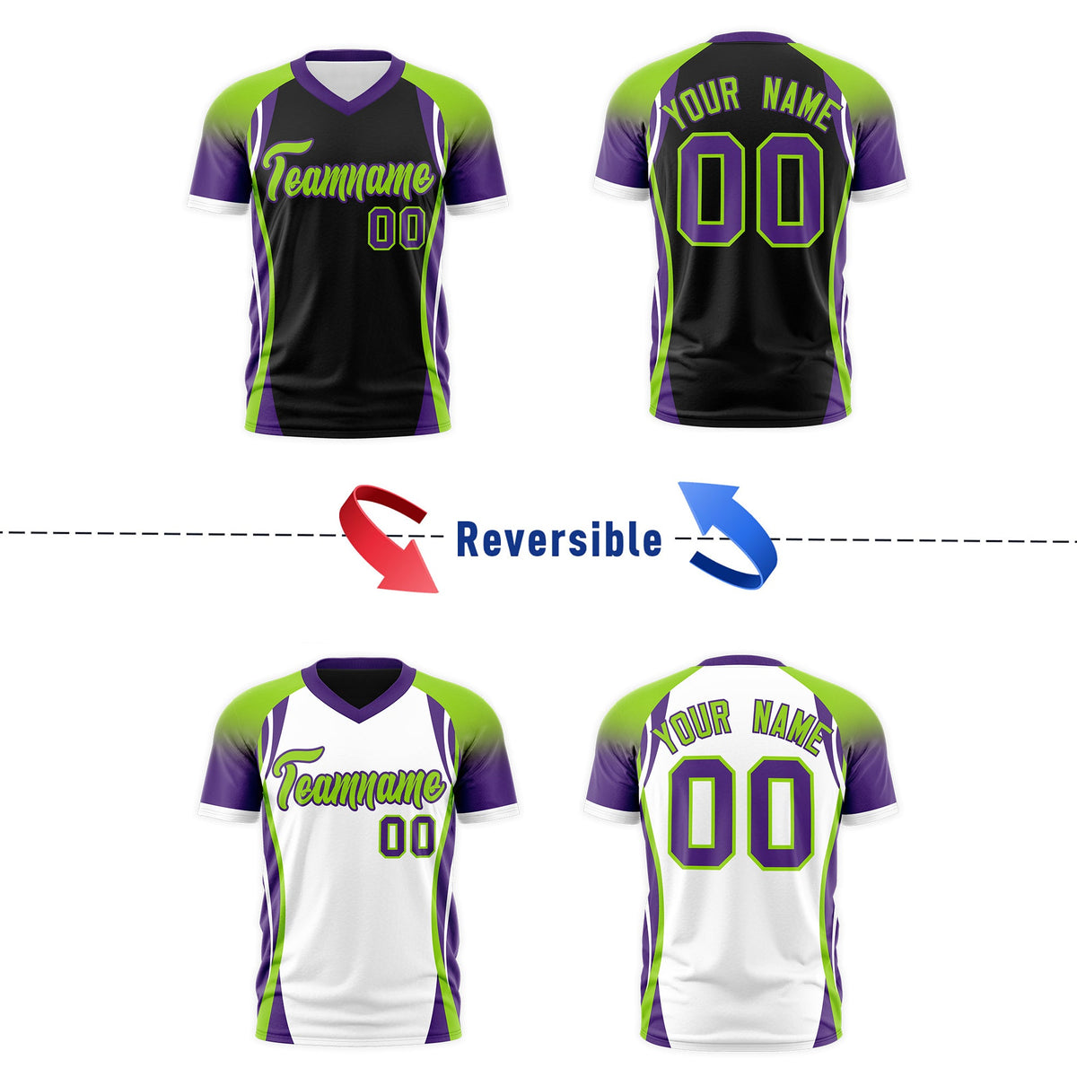 Custom Black Neon Green Purple Reversible Breathable T-shirt| KXKSHOP