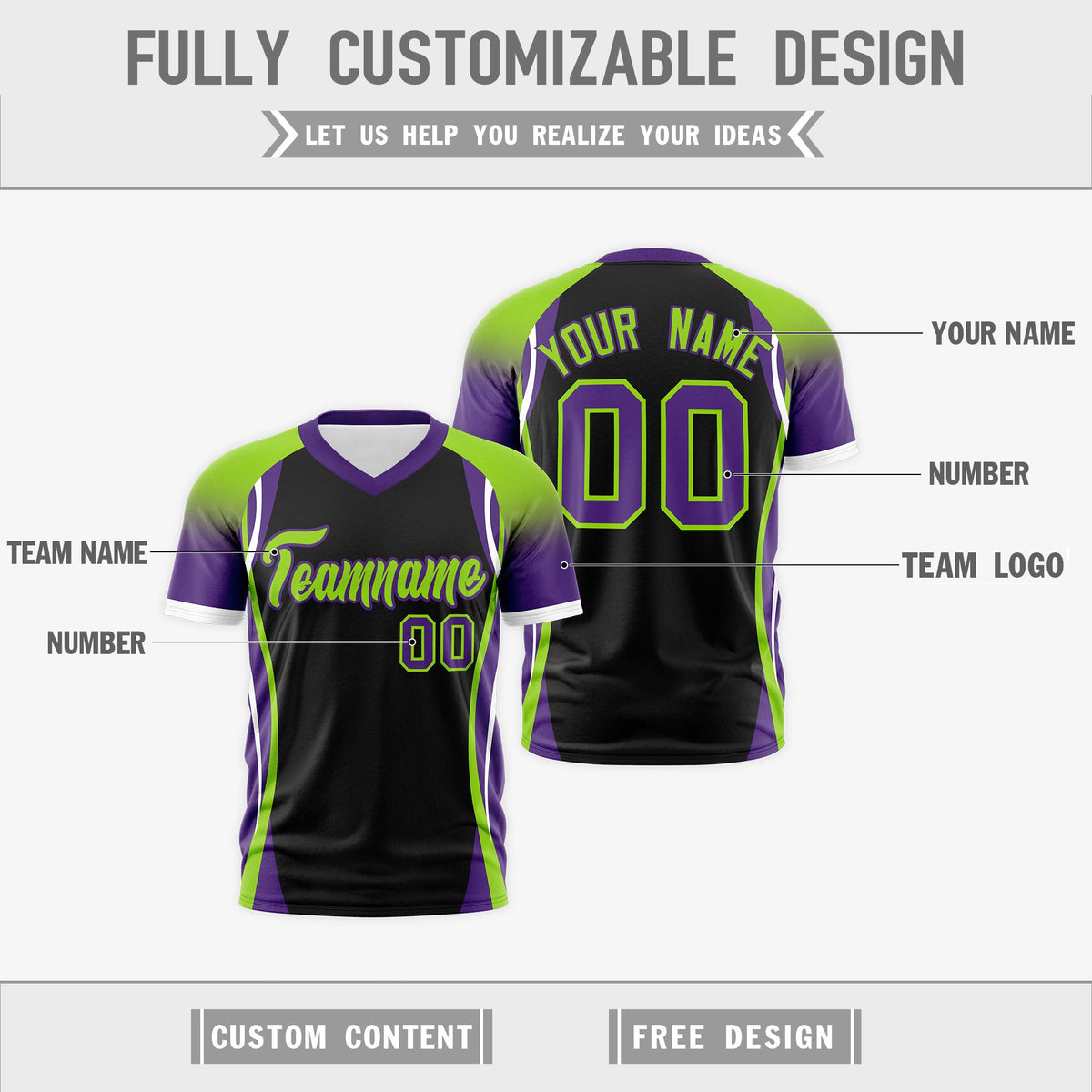 Custom Black Neon Green Purple Reversible Breathable T-shirt| KXKSHOP