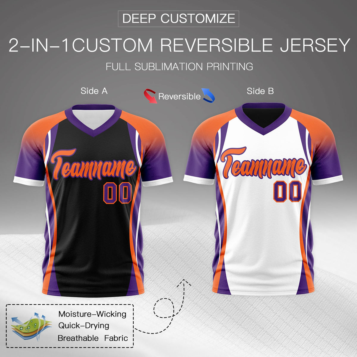Custom Black Orange Purple Reversible Wrinkle-Resistant T-shirt| KXKSHOP