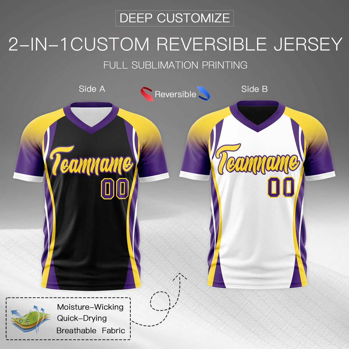 Custom Black Gold Purple Reversible Wrinkle-Resistant T-shirt| KXKSHOP