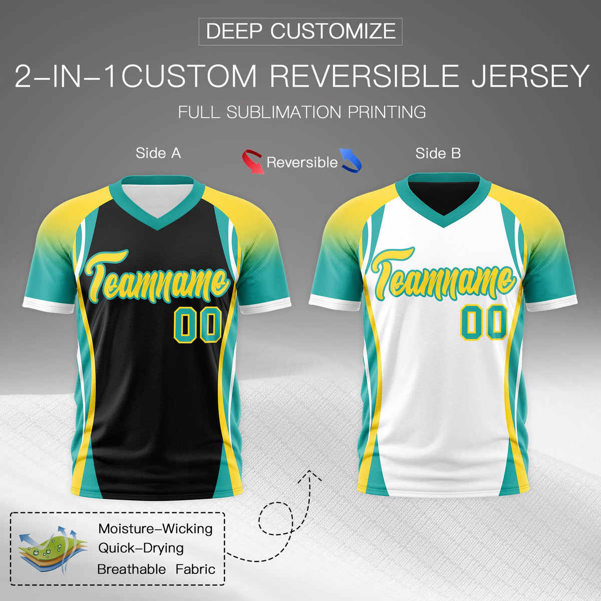 Custom Black Gold Aqua Reversible Breathable T-shirt| KXKSHOP