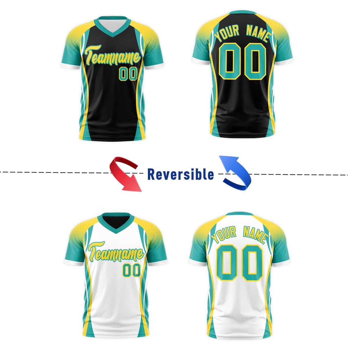 Custom Black Gold Aqua Reversible Breathable T-shirt| KXKSHOP