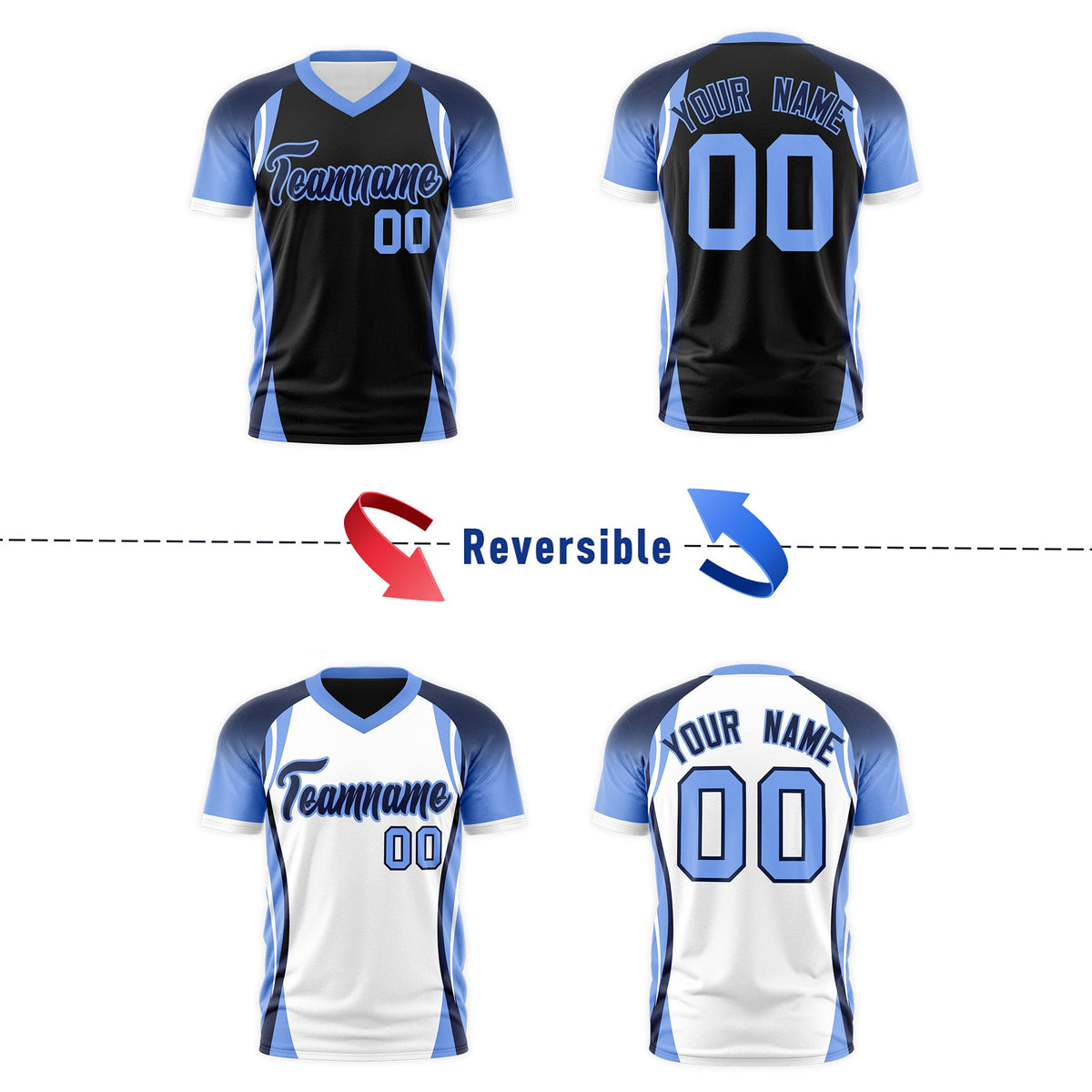 Custom Black Navy Light Blue Reversible Breathable T-shirt| KXKSHOP