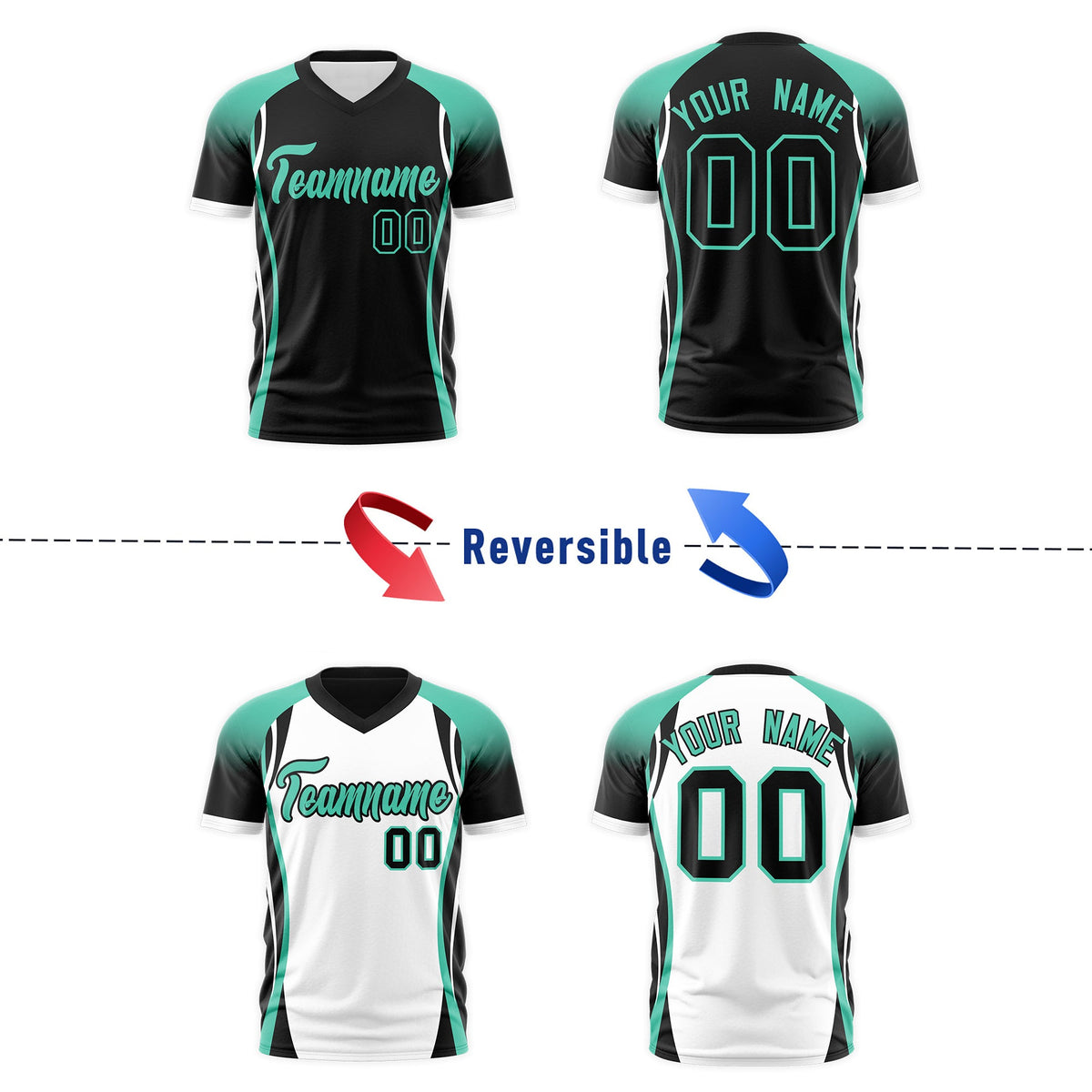 Custom Black Bright Green White Reversible Breathable T-shirt| KXKSHOP