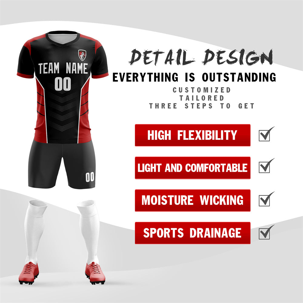 Custom Black Red Soft Training Uniform football Kit Shirt| KXKSHOP