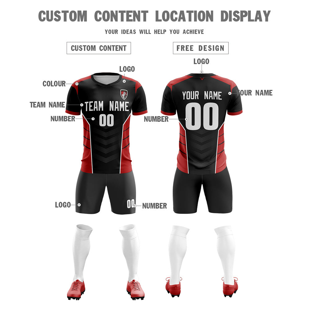 Custom Black Red Soft Training Uniform football Kit Shirt| KXKSHOP