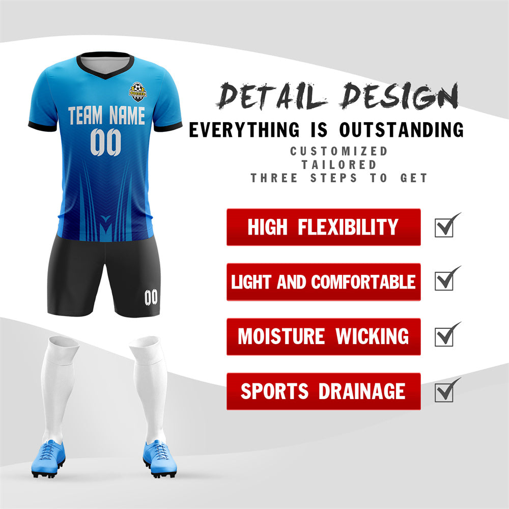 Custom Blue Black-White Sport football Kit Shirt| KXKSHOP