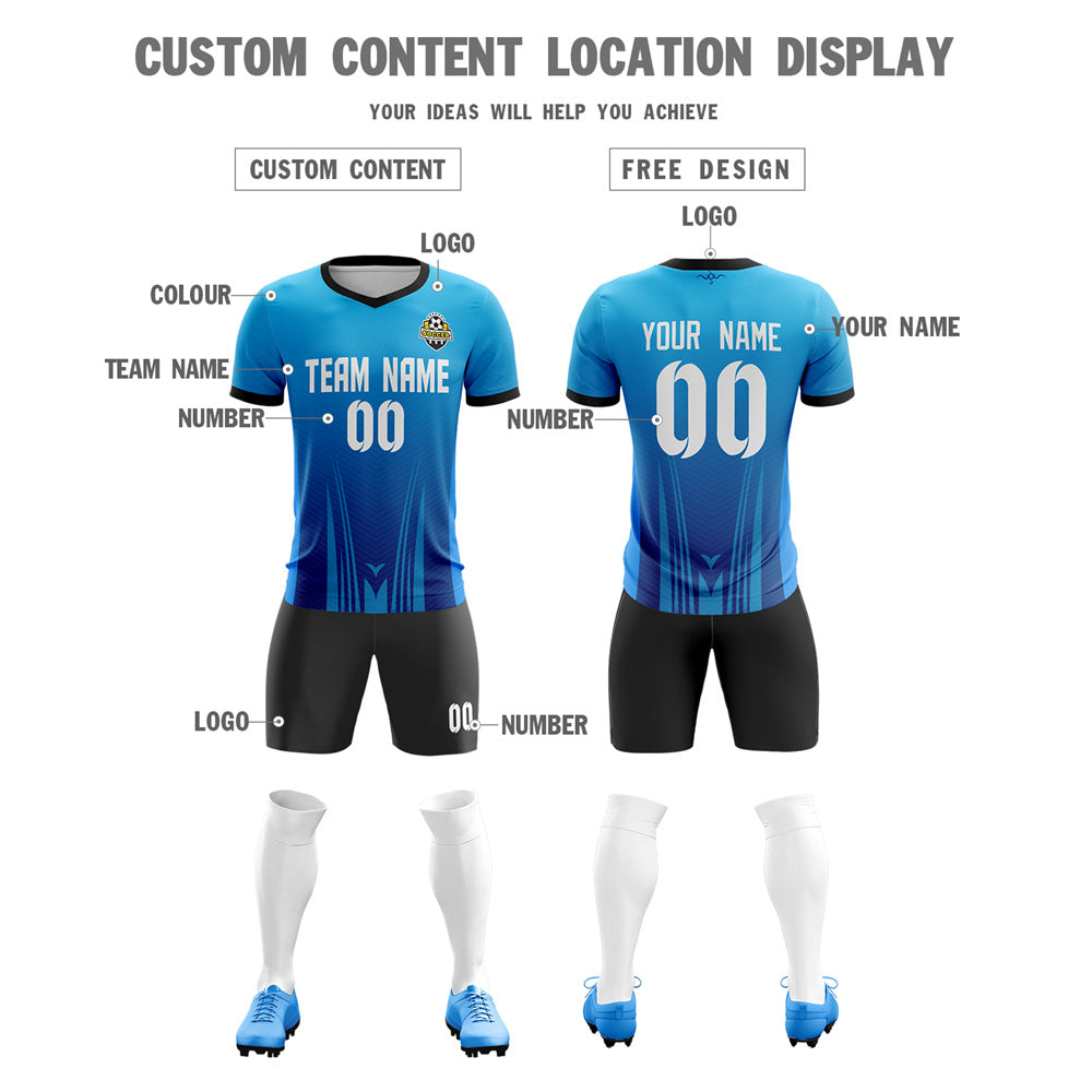Custom Blue Black-White Sport football Kit Shirt| KXKSHOP