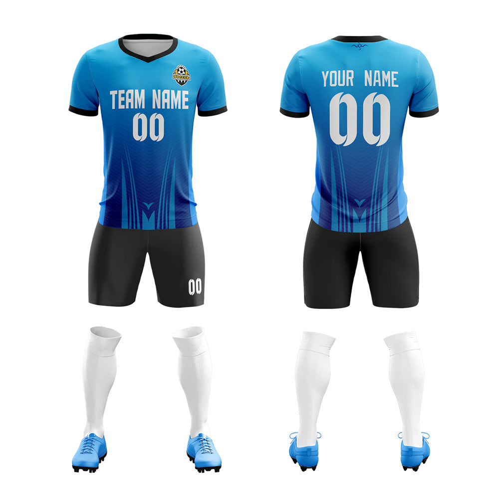 Custom Blue Black-White Sport football Kit Shirt| KXKSHOP