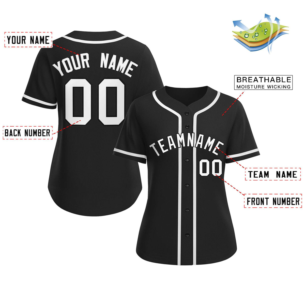 Custom Black White-Black Classic Style Baseball Jersey For Women