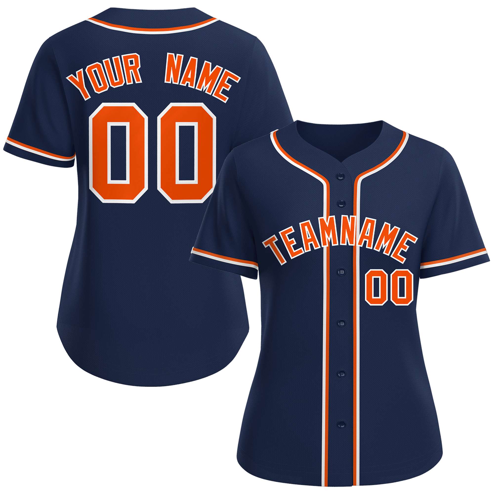 Custom Navy Orange-White Classic Style Baseball Jersey For Women