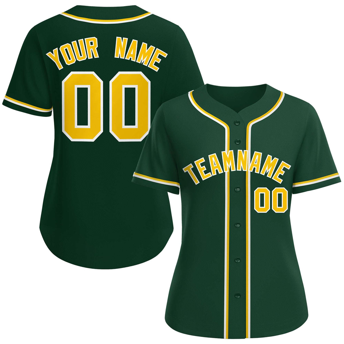Custom Green Gold-White Classic Style Baseball Jersey For Women