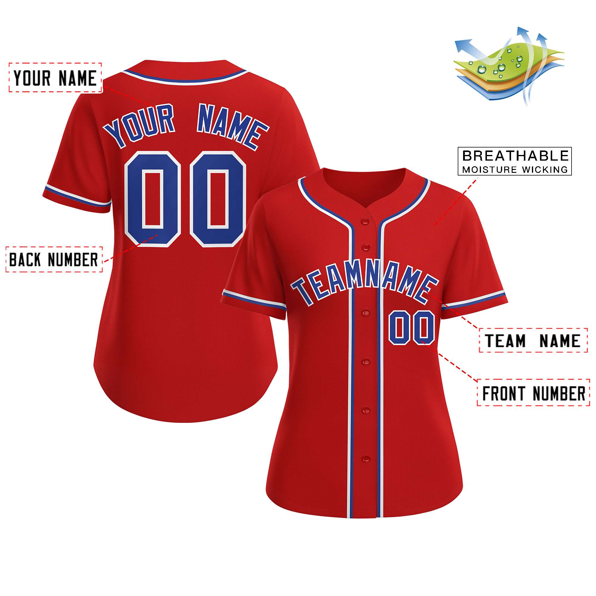 Custom Red Royal-White Classic Style Baseball Jersey For Women