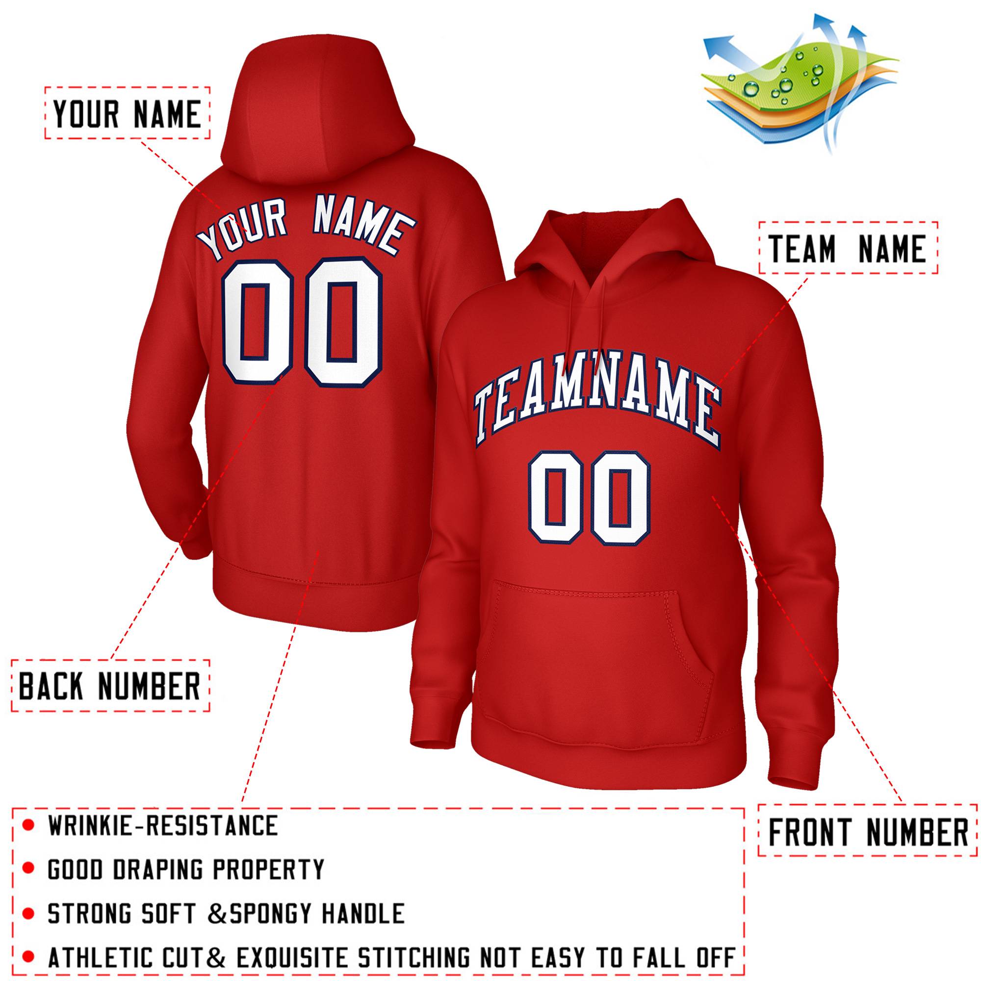 Custom Red White-Navy Classic Style Sweatshirt Fashion Hoodie Uniform| KXKSHOP