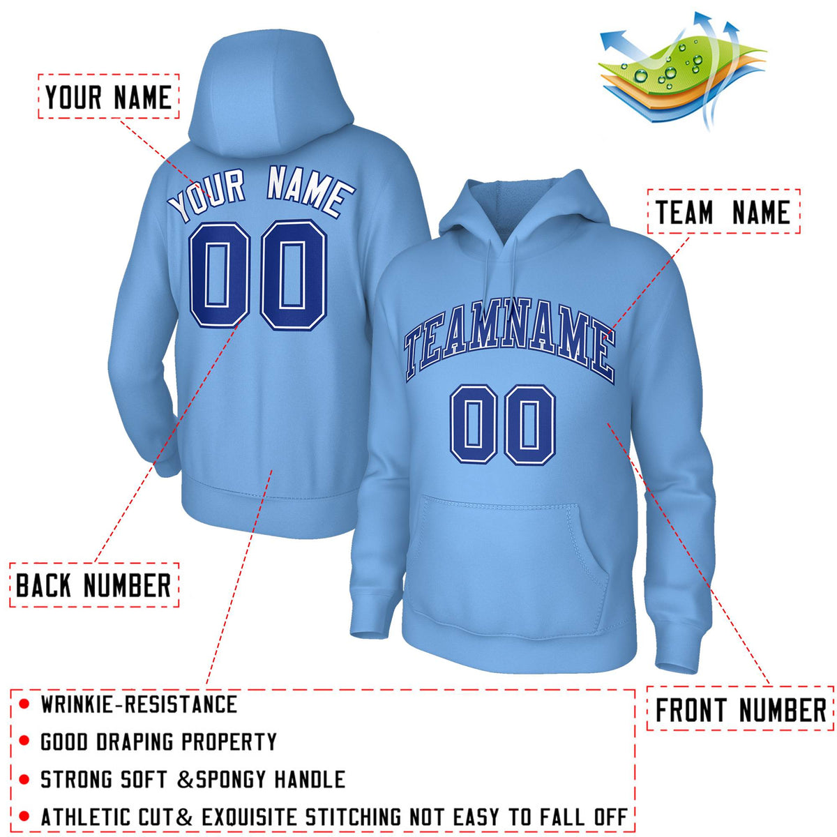 Custom Light Blue Royal-White Sports Classic Style Sweatshirt Fashion Hoodie Uniform| KXKSHOP