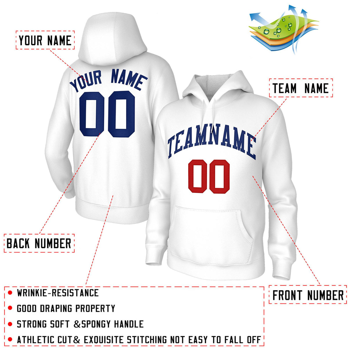 Custom White Navy Sports Classic Style Hoodie Pullover Fashion Uniform| KXKSHOP