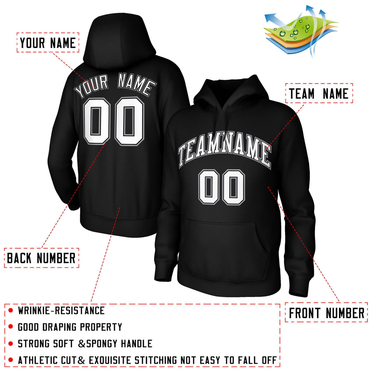 Custom Black White Sports Classic Style Sweatshirt Fashion Hoodie Uniform| KXKSHOP