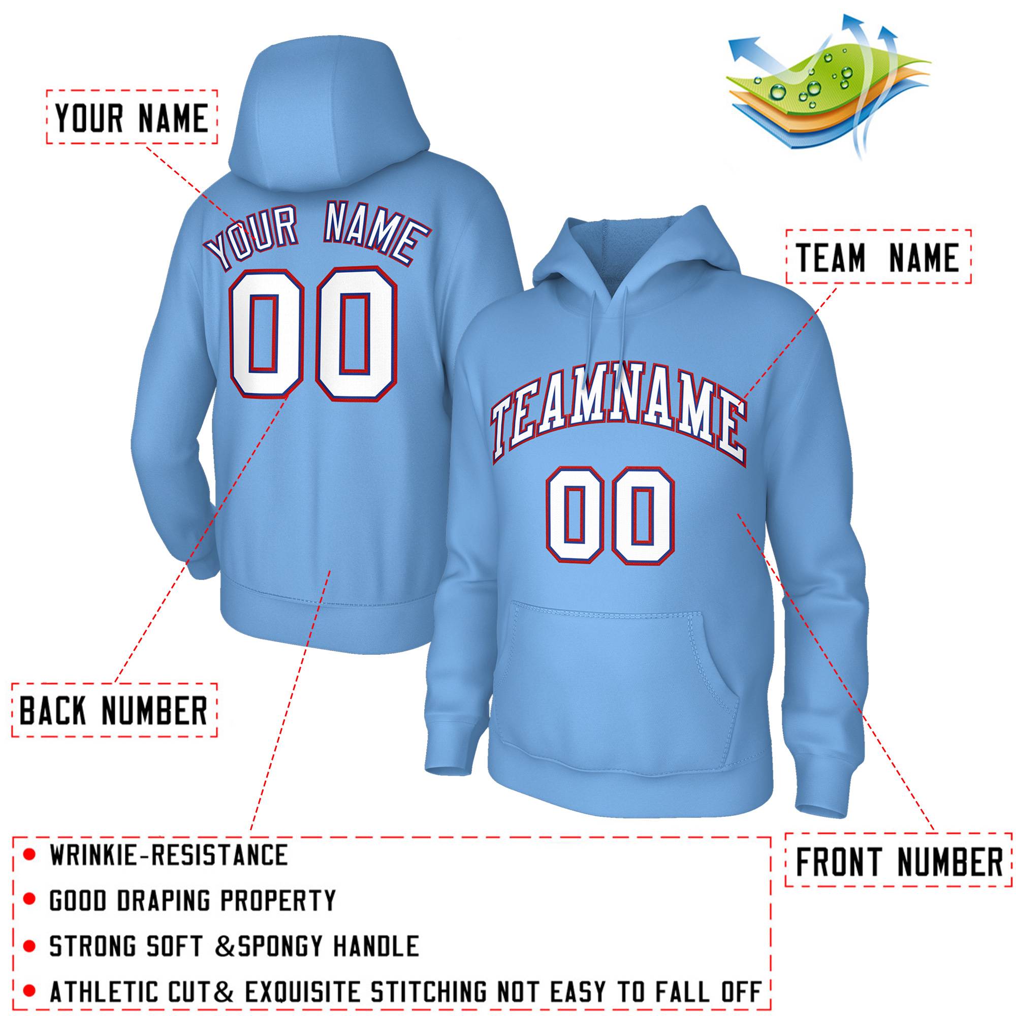 Custom Light Blue White-Red Sport Classic Style Pullover Fashion Hoodie Uniform| KXKSHOP