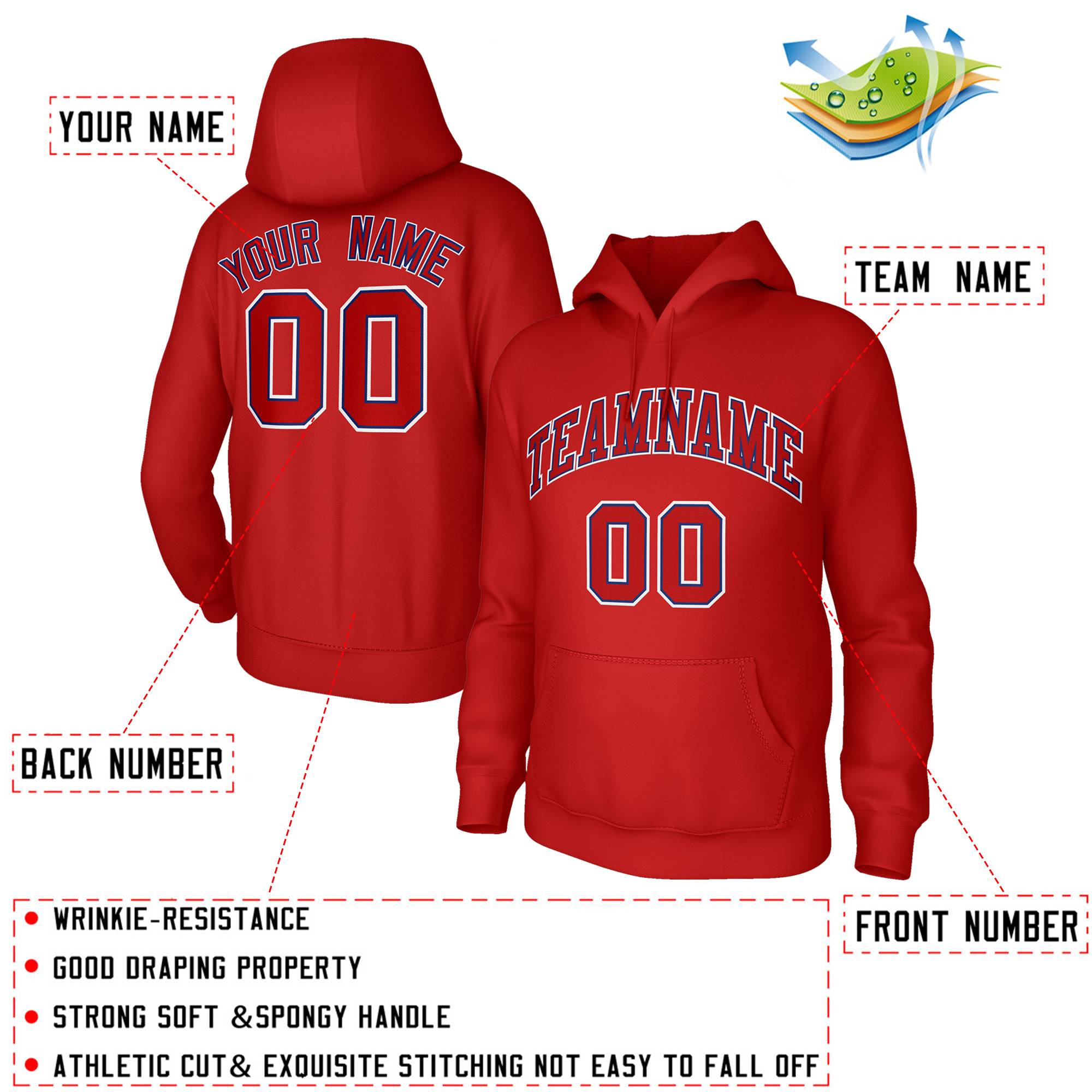 Custom Classic Style Hoodie Fashion Red Athletic Pullover Sweatshirt| KXKSHOP