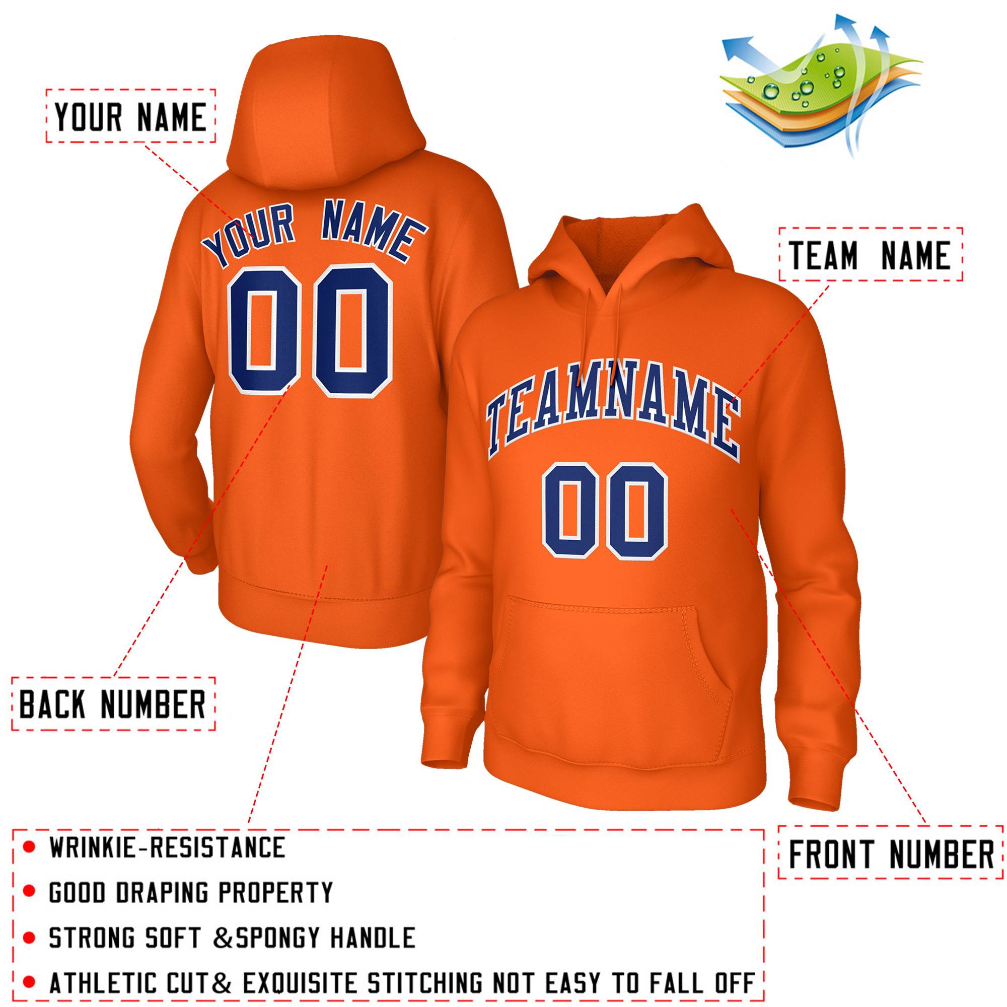 Custom Classic Style Hoodie Fashion Orange Athletic Pullover Sweatshirt| KXKSHOP