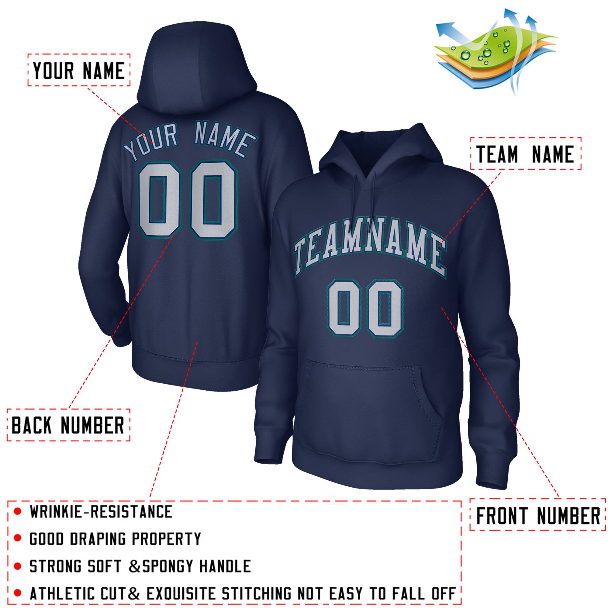 Custom Classic Style Hoodie Fashion Navy Blue Athletic Pullover Sweatshirt| KXKSHOP