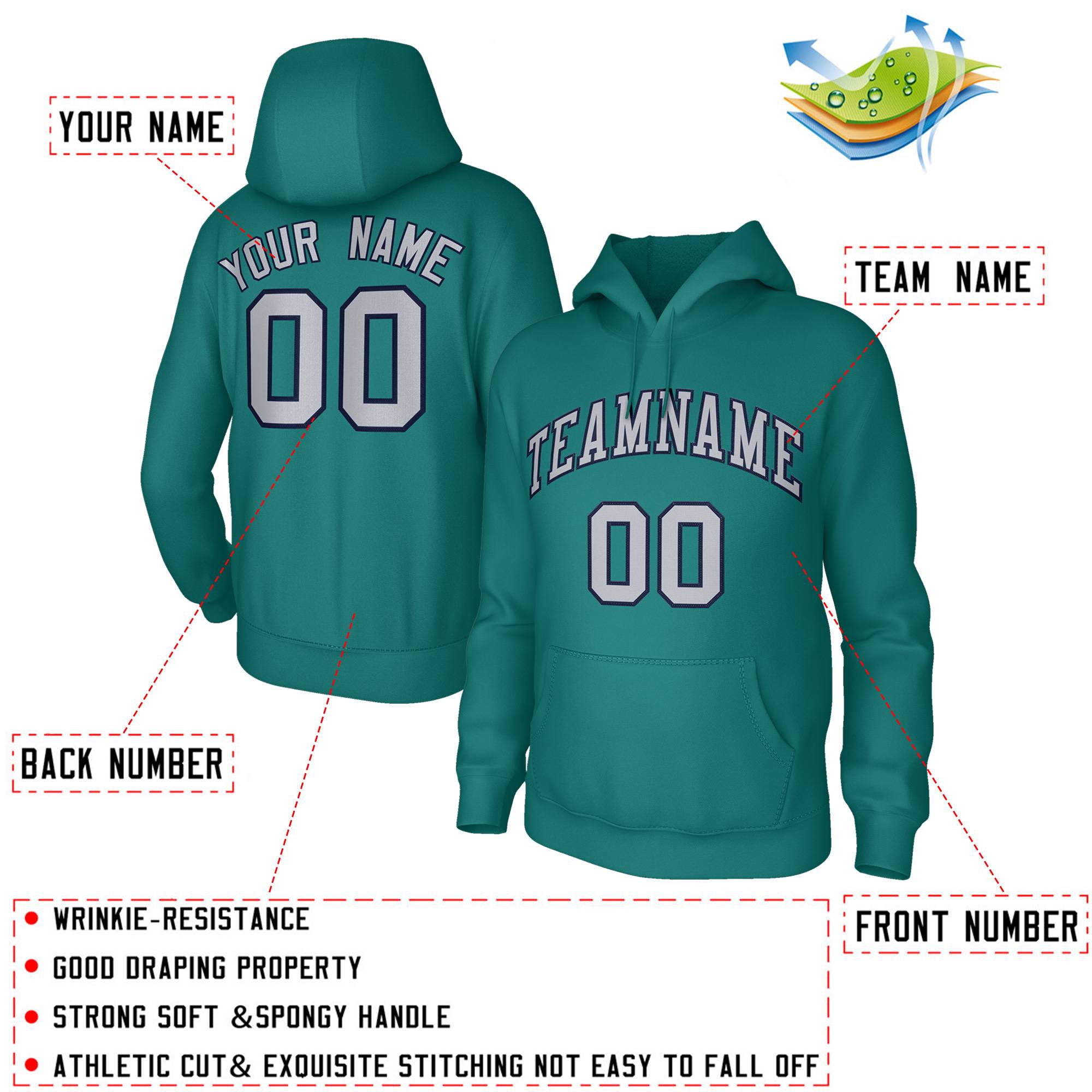 Custom Aqua Gray-Navy Classic Style Hoodie Fashion Athletic Pullover Sweatshirt| KXKSHOP