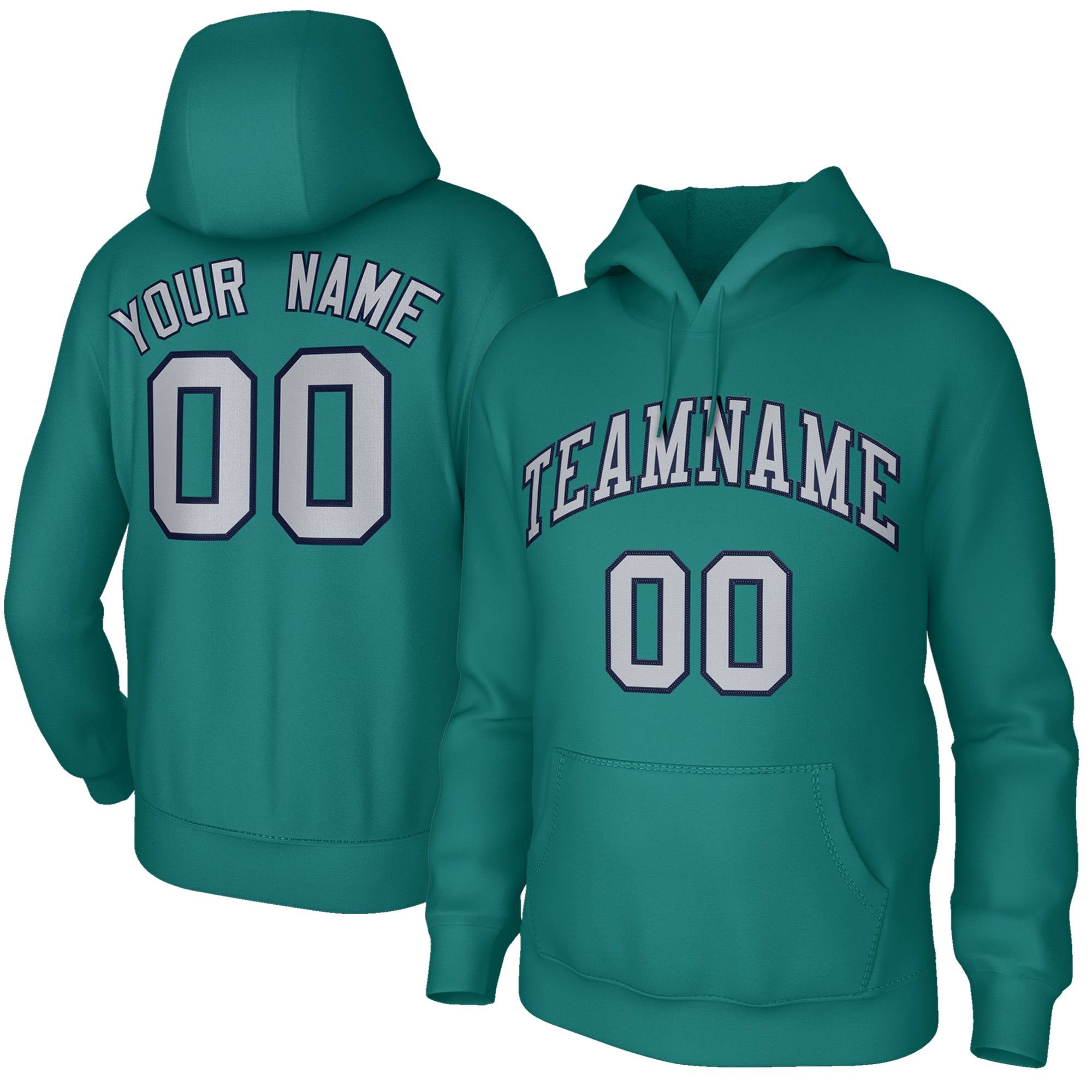 Custom Aqua Gray-Navy Classic Style Hoodie Fashion Athletic Pullover Sweatshirt| KXKSHOP