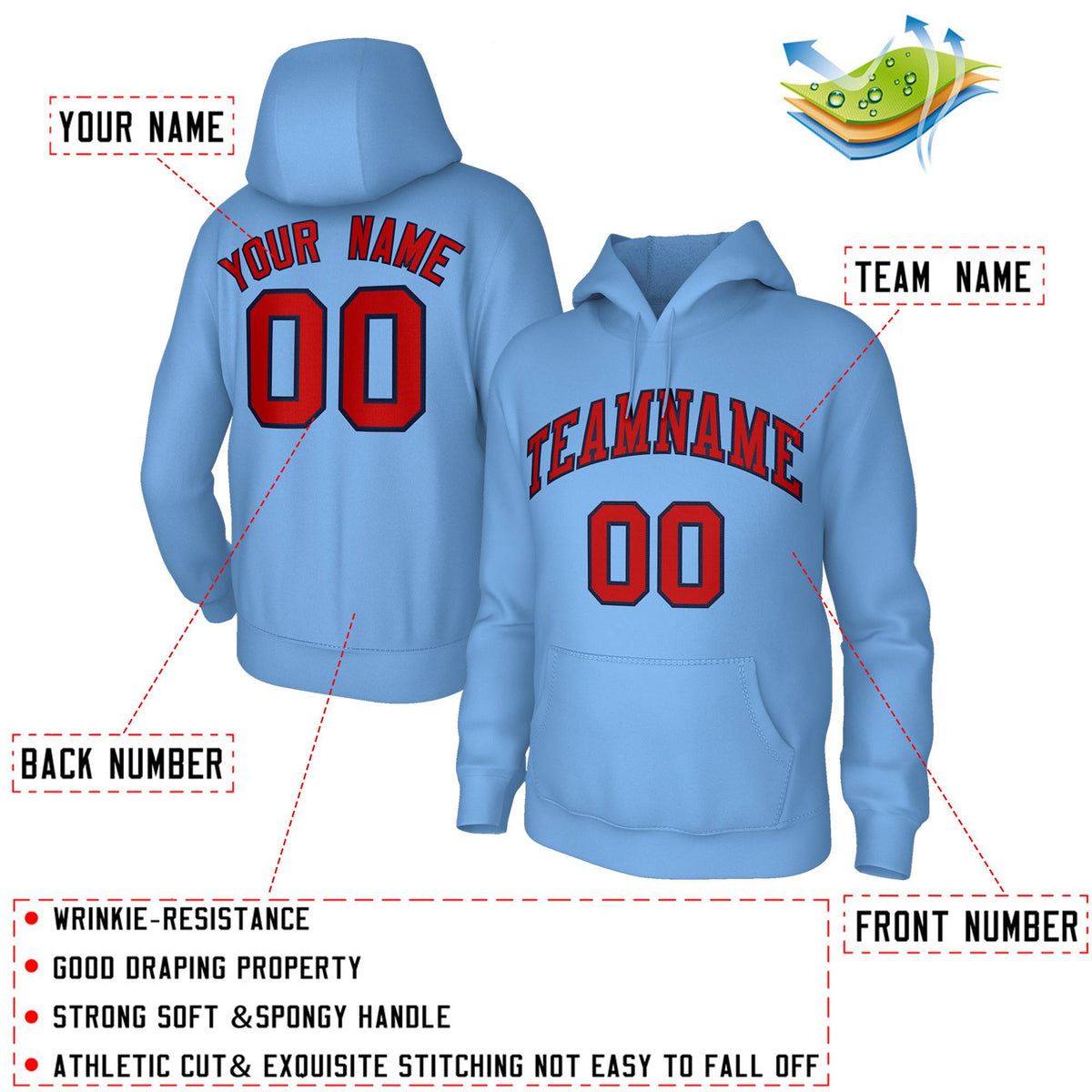 Custom Classic Style Hoodie Fashion Lt Blue Athletic Pullover Sweatshirt| KXKSHOP