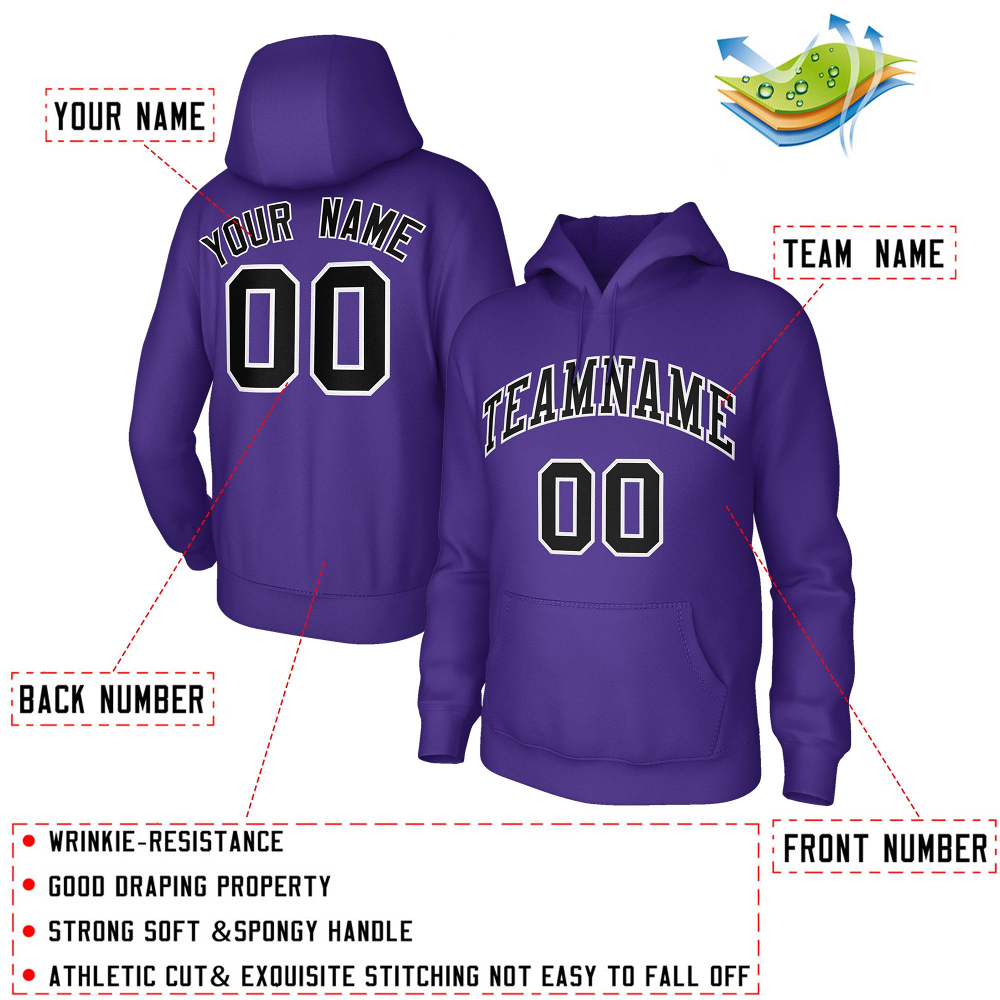 Custom Classic Style Hoodie Fashion Purple Athletic Pullover Sweatshirt| KXKSHOP