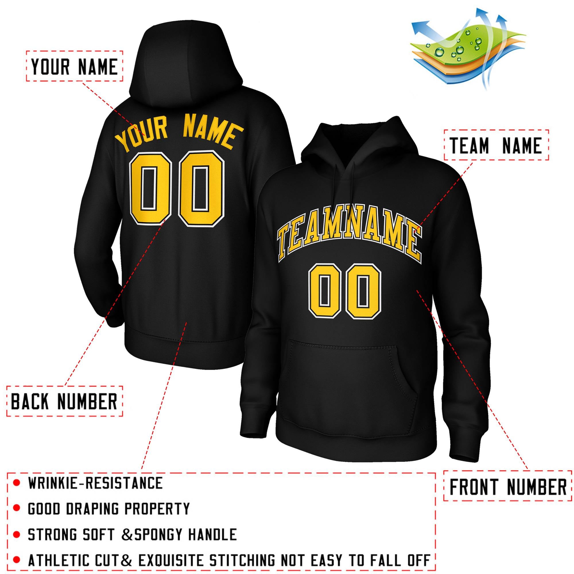 Custom Classic Style Black Hoodie Fashion Athletic Pullover Sweatshirt| KXKSHOP